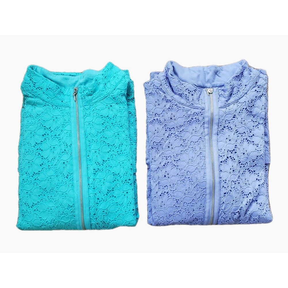 Denim & Co. Women's Lot Of 2 Lace Overlay Full Zip Jackets Purple/Blue Size 2X